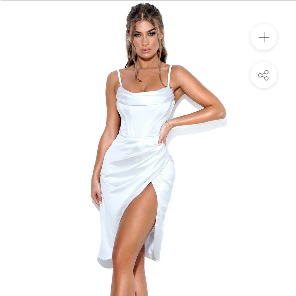 Miss Circle Uliana White Satin Draped Corset Dress